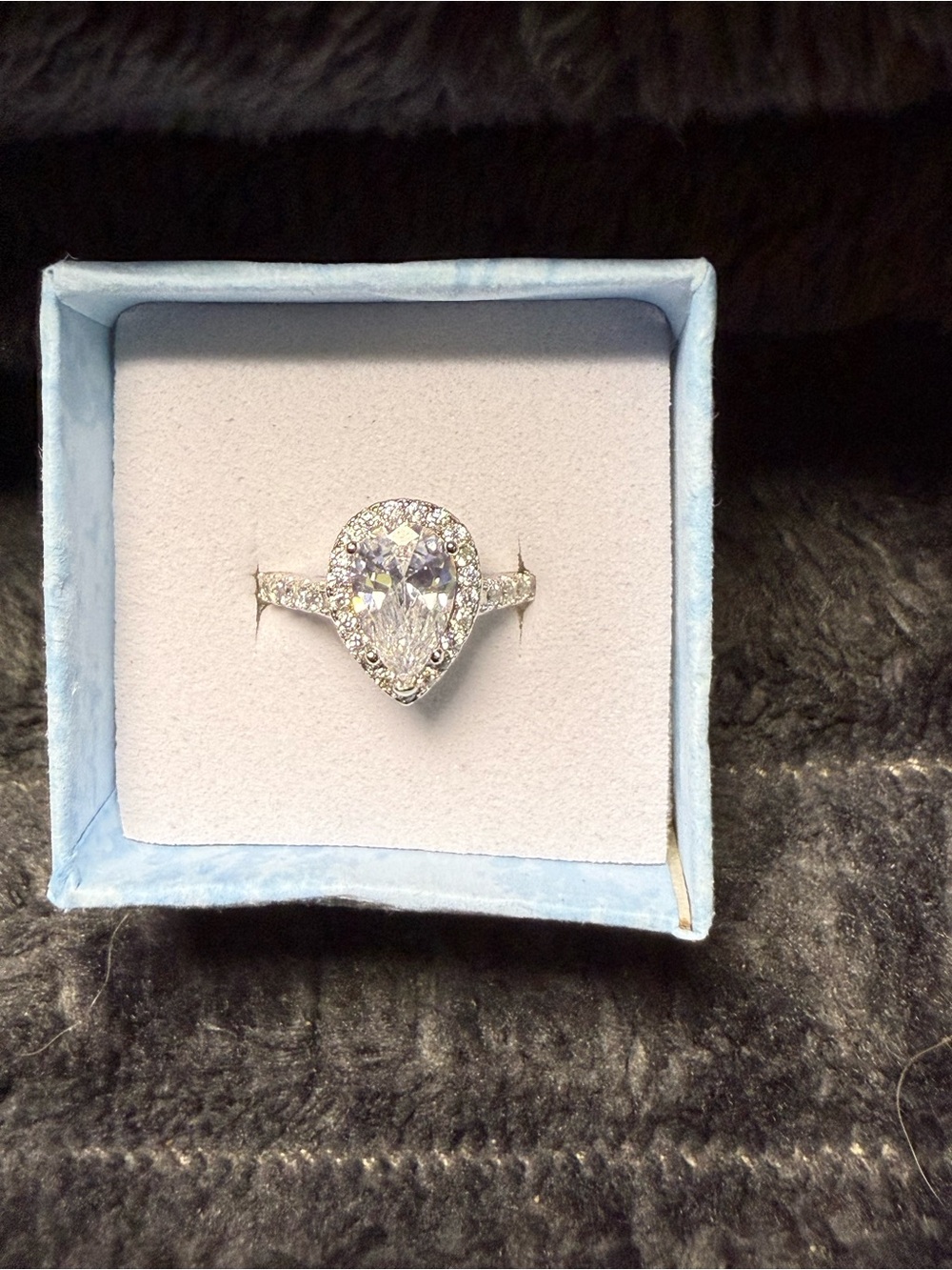 Pear-Shaped Cubic Zirconia Halo Ring in Silver